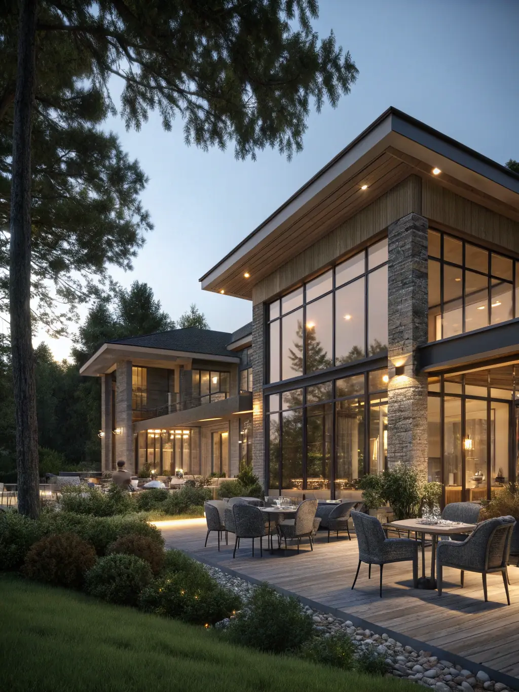 A picturesque view of the restaurant and lounge area at ASSO TENNIS CLUB D'AIL MARQUET, with people relaxing and enjoying refreshments after a game, showcasing the club's amenities.